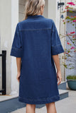 Johnny Collar Half Sleeve Denim Dress - felvior