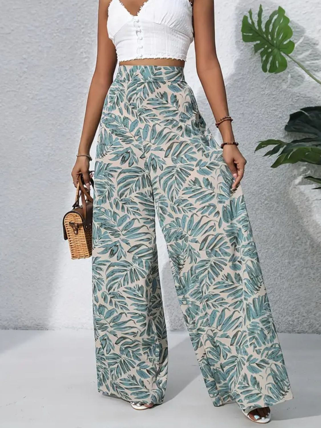 Printed High Waist Wide Leg Pants - felvior