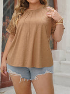 Plus Size Lace Round Neck Short Sleeve T-Shirt