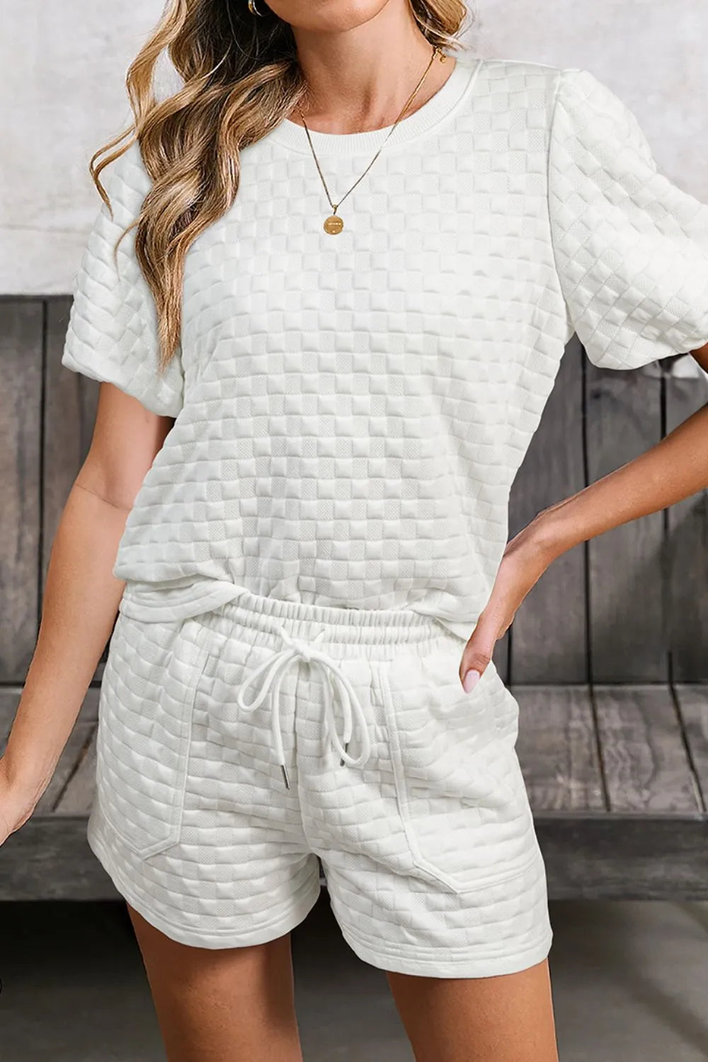 Checkered Texture Top and Shorts Set Main image