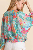 Umgee USA Full Size Floral Print Smocked Back Hem V-Neck Blouse Plus Size