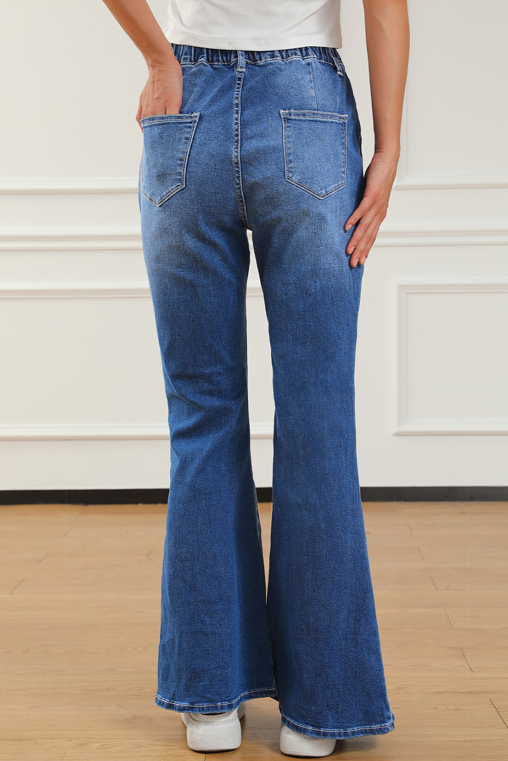 Elastic Waist Bootcut Jeans with Pockets - felvior