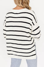 Stripe Drop Shoulder Side Slit Knit Top