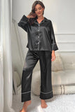 Contrast Piping Button-Up Top and Pants Pajama Set - felvior