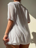 Open Front Half Sleeve Top and Shorts Cover Up Set - felvior