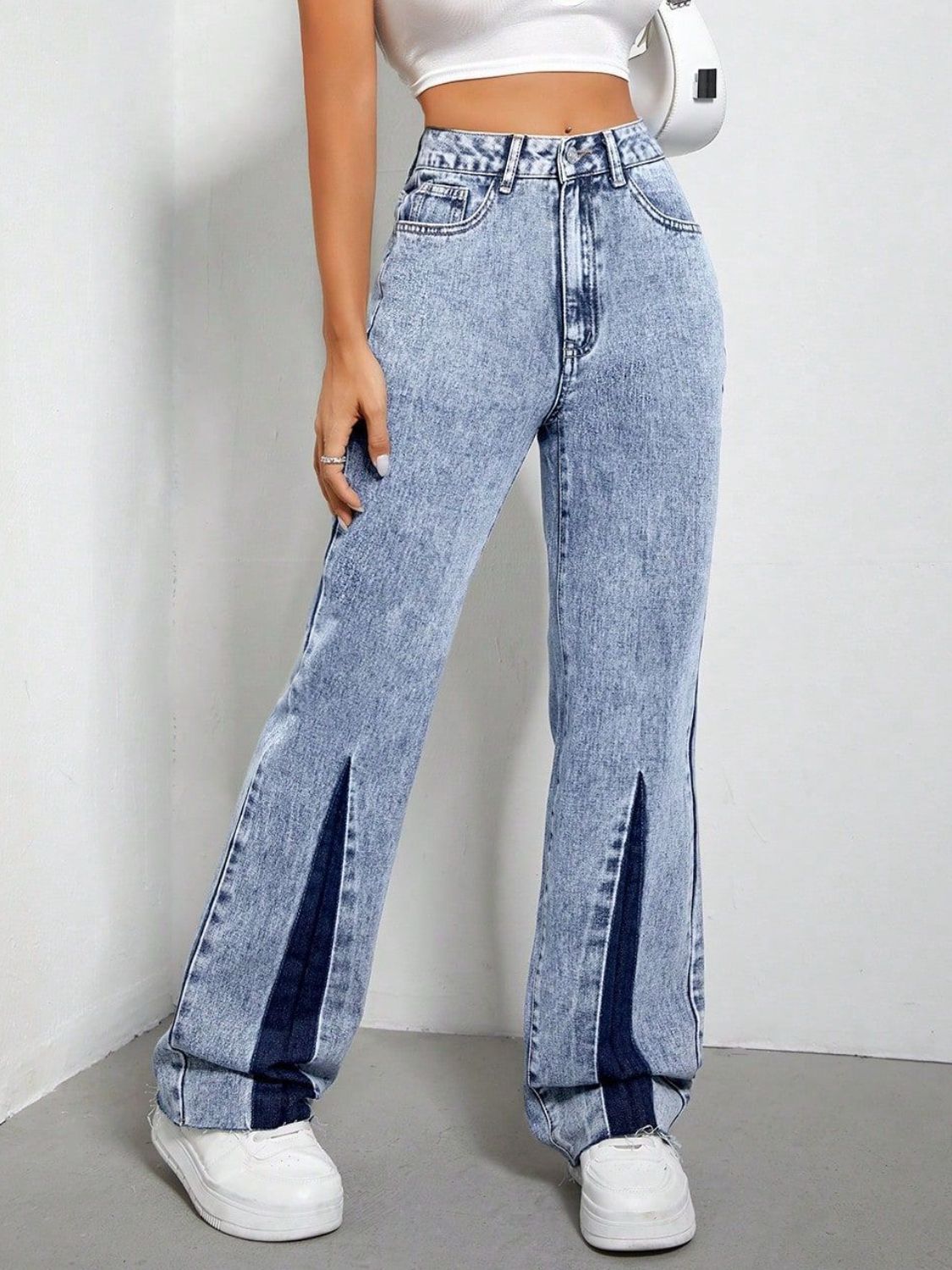 Contrast Bootcut Jeans with Pockets - felvior