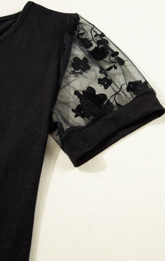 Flora Lace Patchwork Crew Neck Top