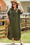 Plus Size V-Neck Short Sleeve Maxi Dress - felvior
