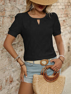Eyelet Round Neck Short Sleeve Top