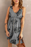 Buttoned Round Neck Sleeveless Mini Magic Dress - felvior