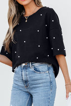 Pearl Beaded Round Neck Half Sleeve T Shirt