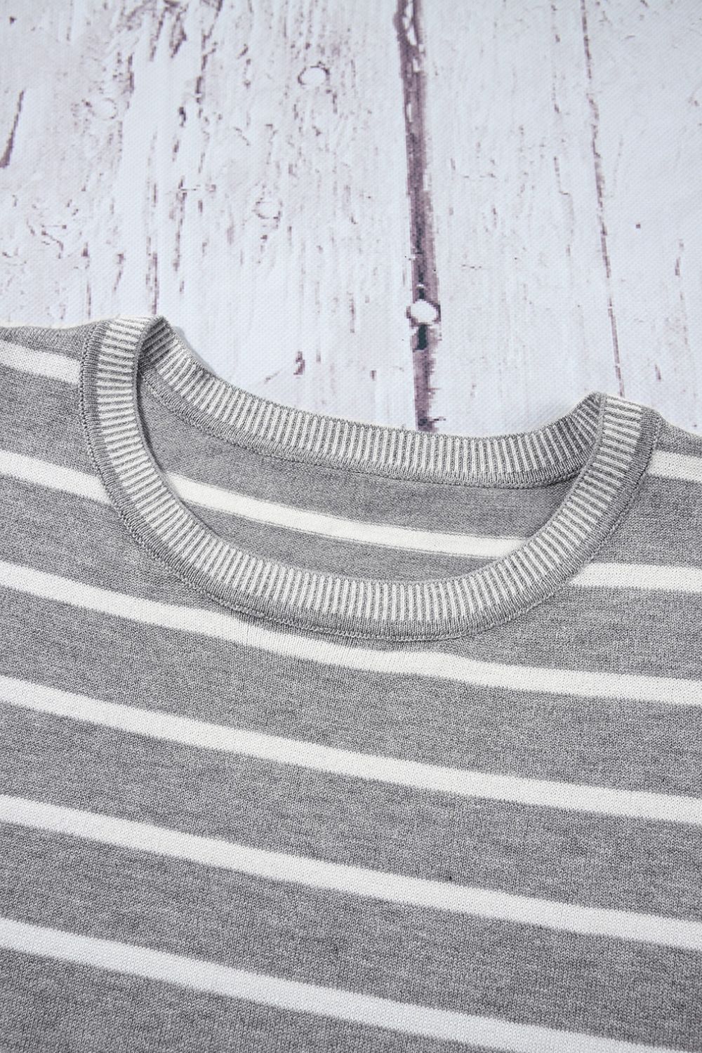Striped Short Sleeve Knit Top - felvior