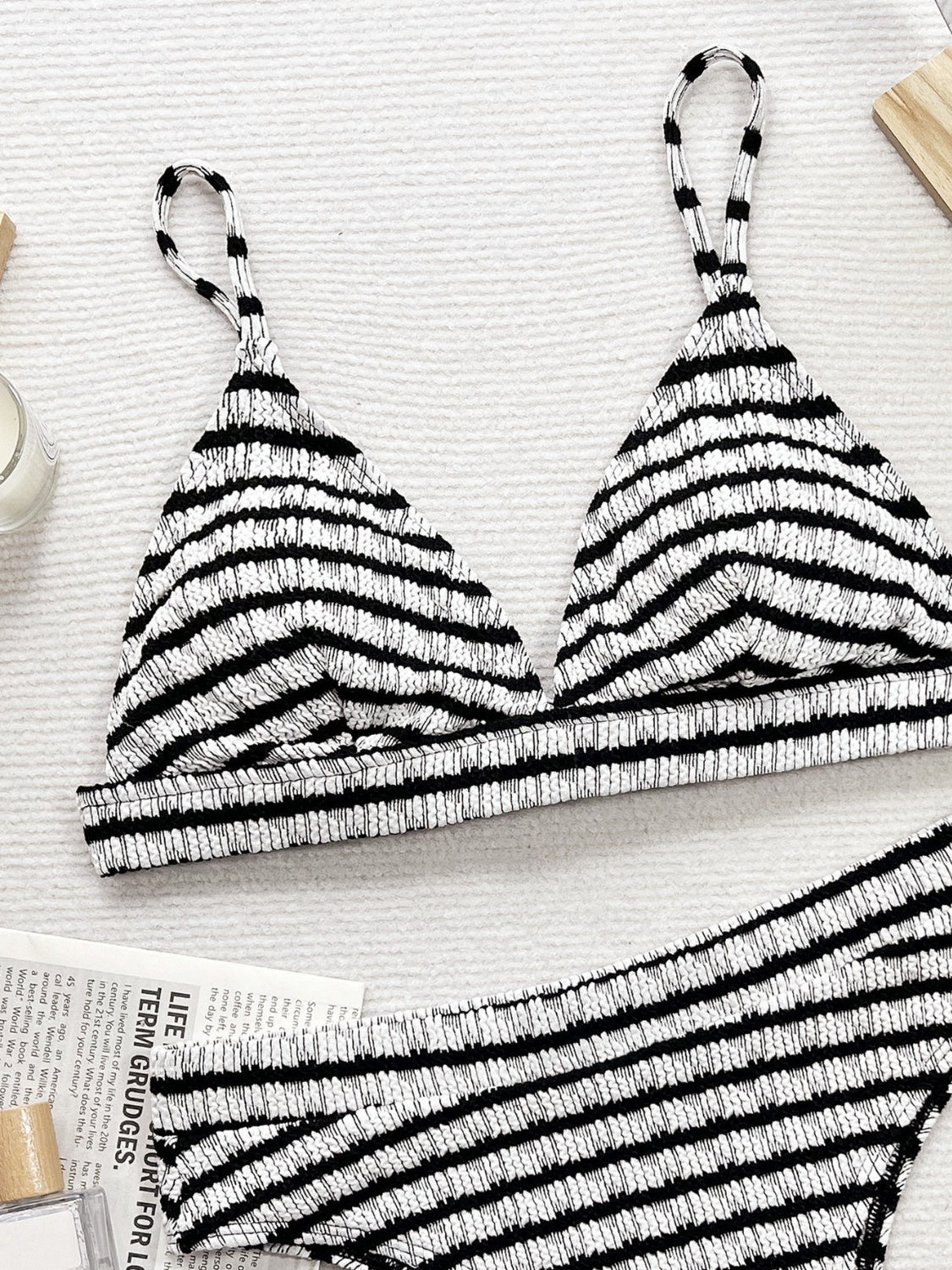 Striped V-Neck Two-Piece Swim Set - felvior