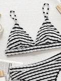 Striped V-Neck Two-Piece Swim Set - felvior