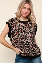 Haptics Leopard Print Dolman Cap Sleeve Knit Top