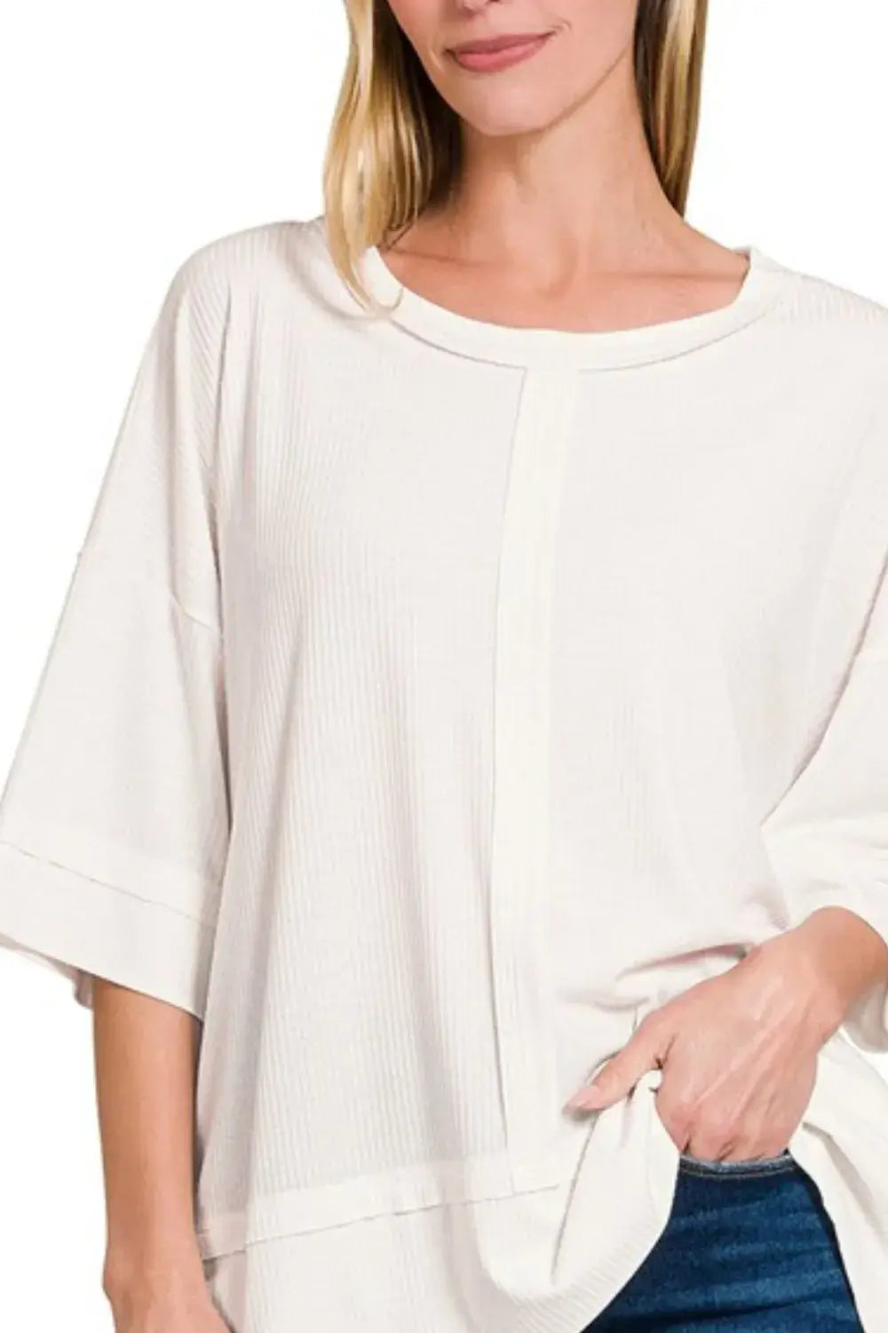 Zenana Ribbed Boat Neck 3/4 Sleeve Top