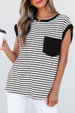 Striped Round Neck Cap Sleeve Top - felvior