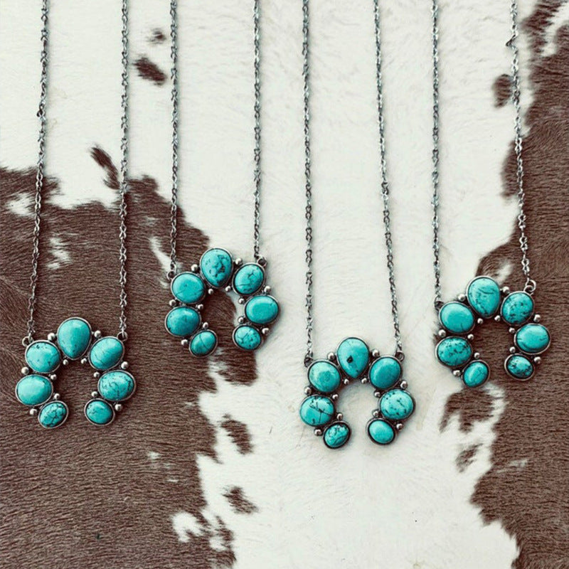 Artificial Turquoise Alloy Pendant Necklace - felvior
