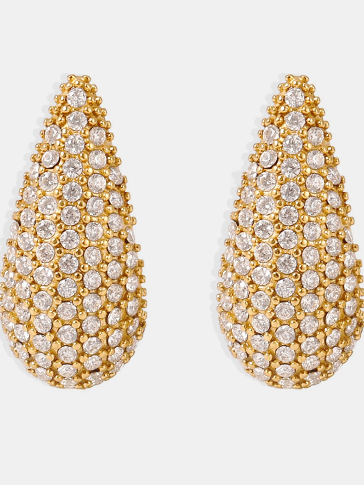 Stainless Steel Inlaid Zircon Teardrop Earrings - felvior