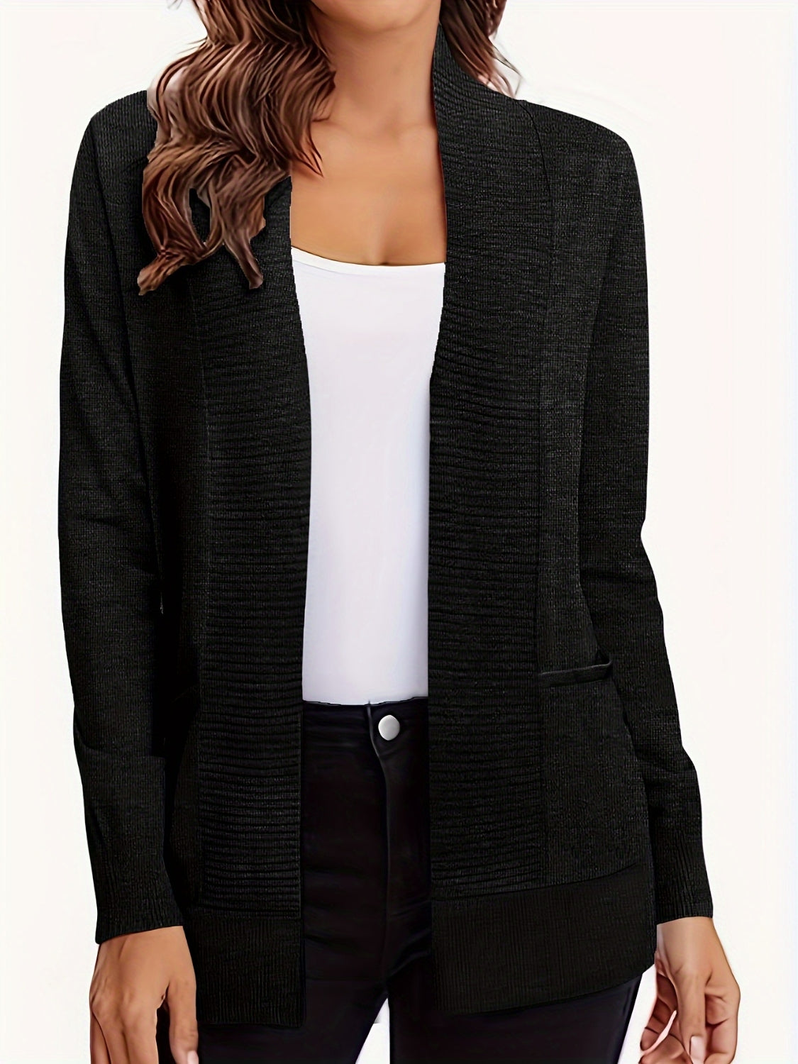 Open Front Long Sleeve Sweater Cardigan - felvior