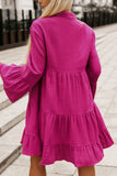 Buttoned Flare Sleeve Tiered Dress - felvior