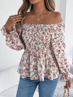 Floral Square Neck Flounce Sleeve Blouse