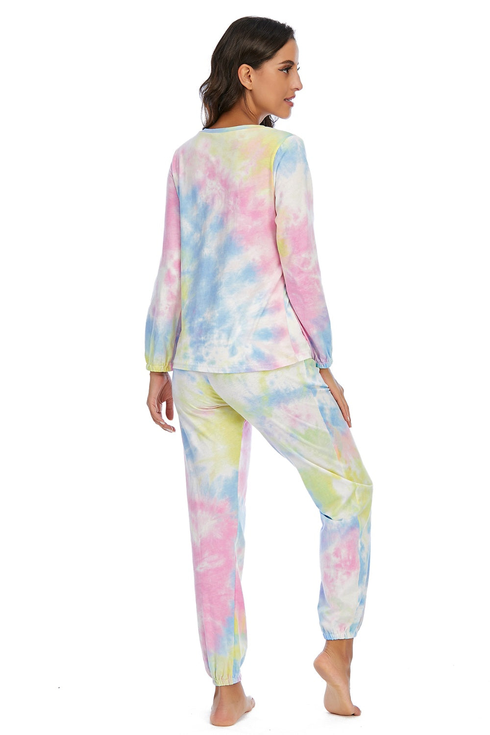 Tie-Dye Top and Drawstring Pants Lounge Set - felvior