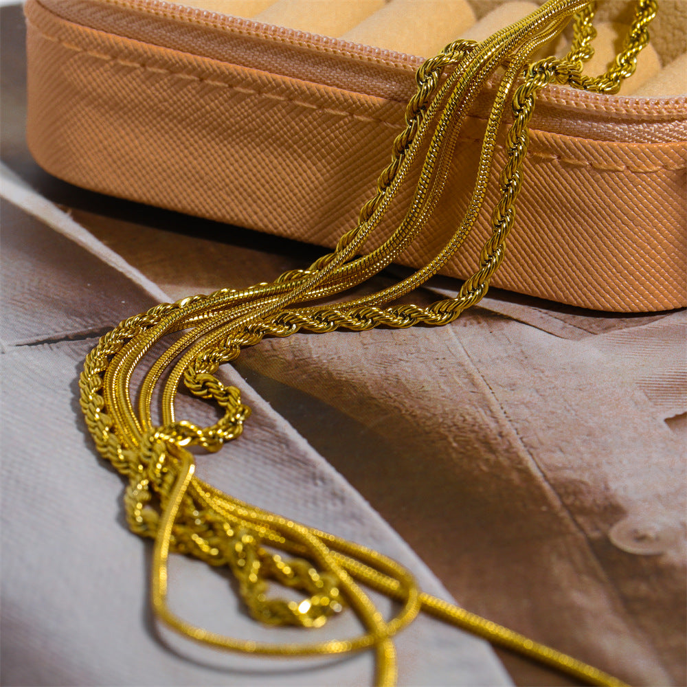 18K Gold-Plated Titanium Steel Three-Layered Necklace - felvior