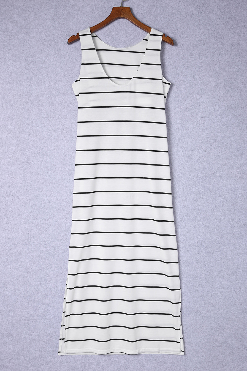 Striped Slit Sleeveless Maxi Dress - felvior