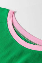 Two Tone Contrast Textured Crewneck Tee and Shorts Set