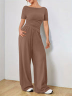 Round Neck Short Sleeve T-Shirt and Pants Set