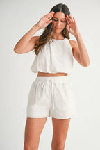 MABLE Eyelet Bubble Hem Sleeveless Top and Shorts Set