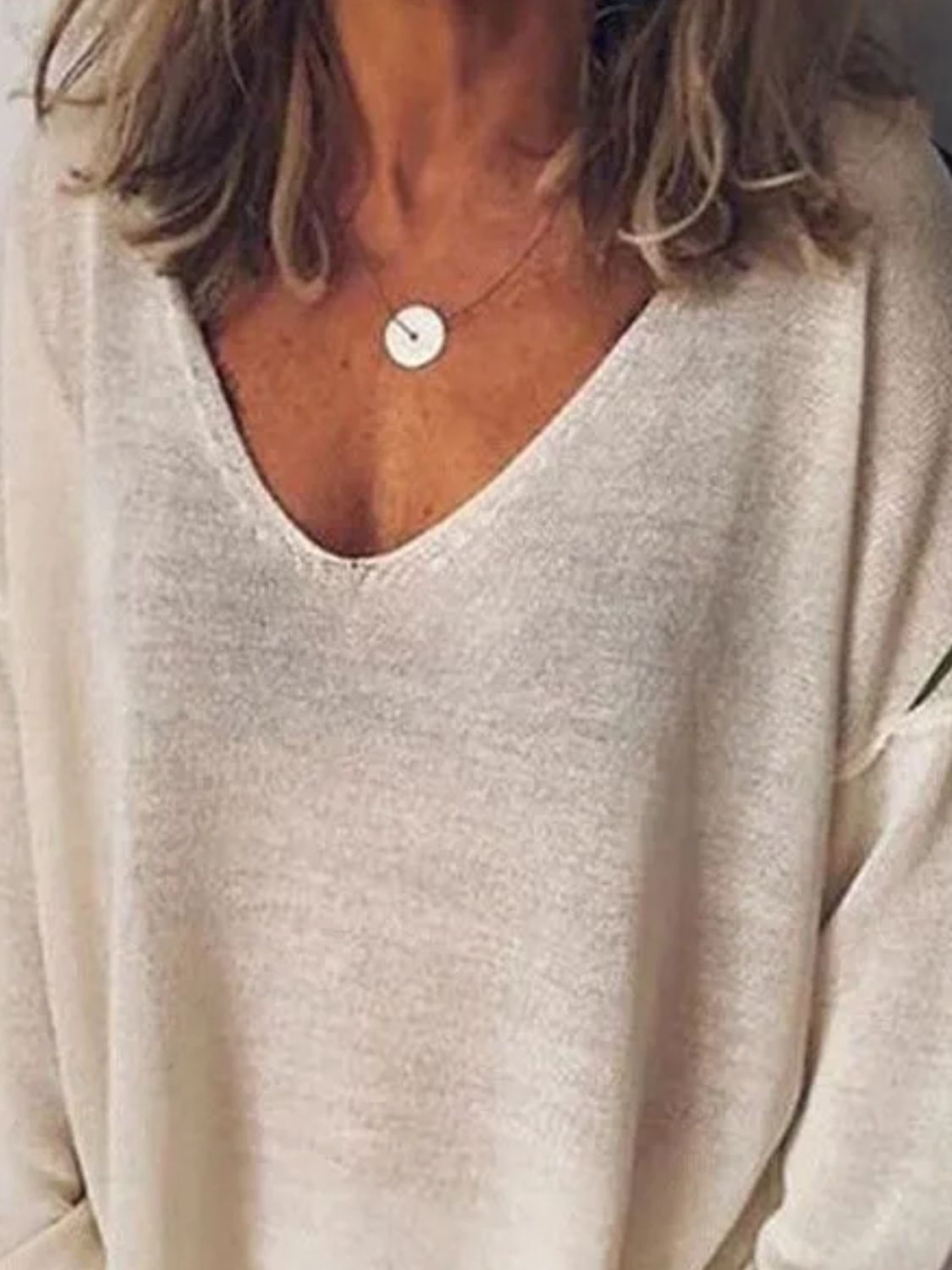 Full Size V-Neck Drop Shoulder Long Sleeve T-Shirt Plus Size Secondary image