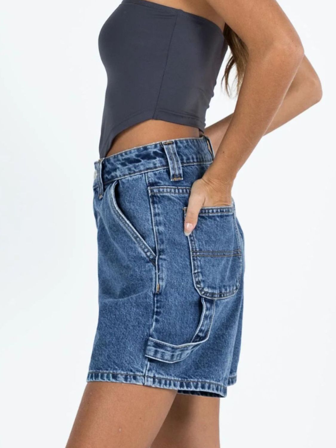 Washed High Rise Denim Shorts - felvior