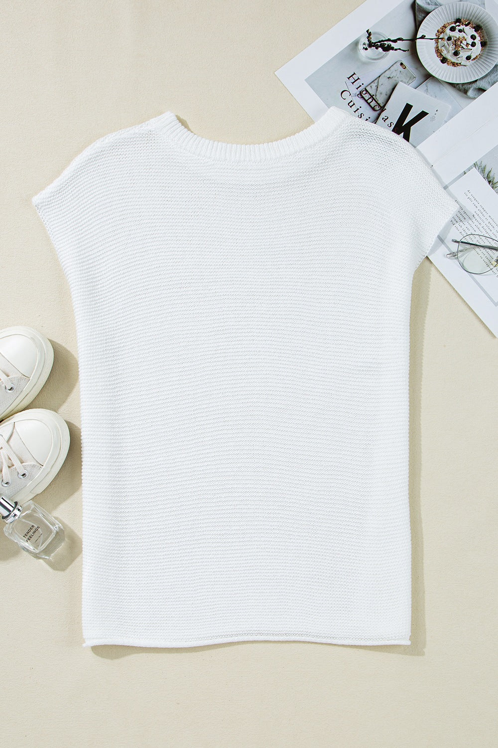 Side Slit Round Neck Knit Top - felvior