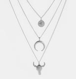 Alloy Three-Layered Bull Head Pendant Necklace - felvior