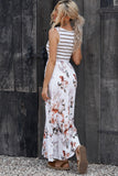 Striped Floral Round Neck Sleeveless Maxi Dress - felvior