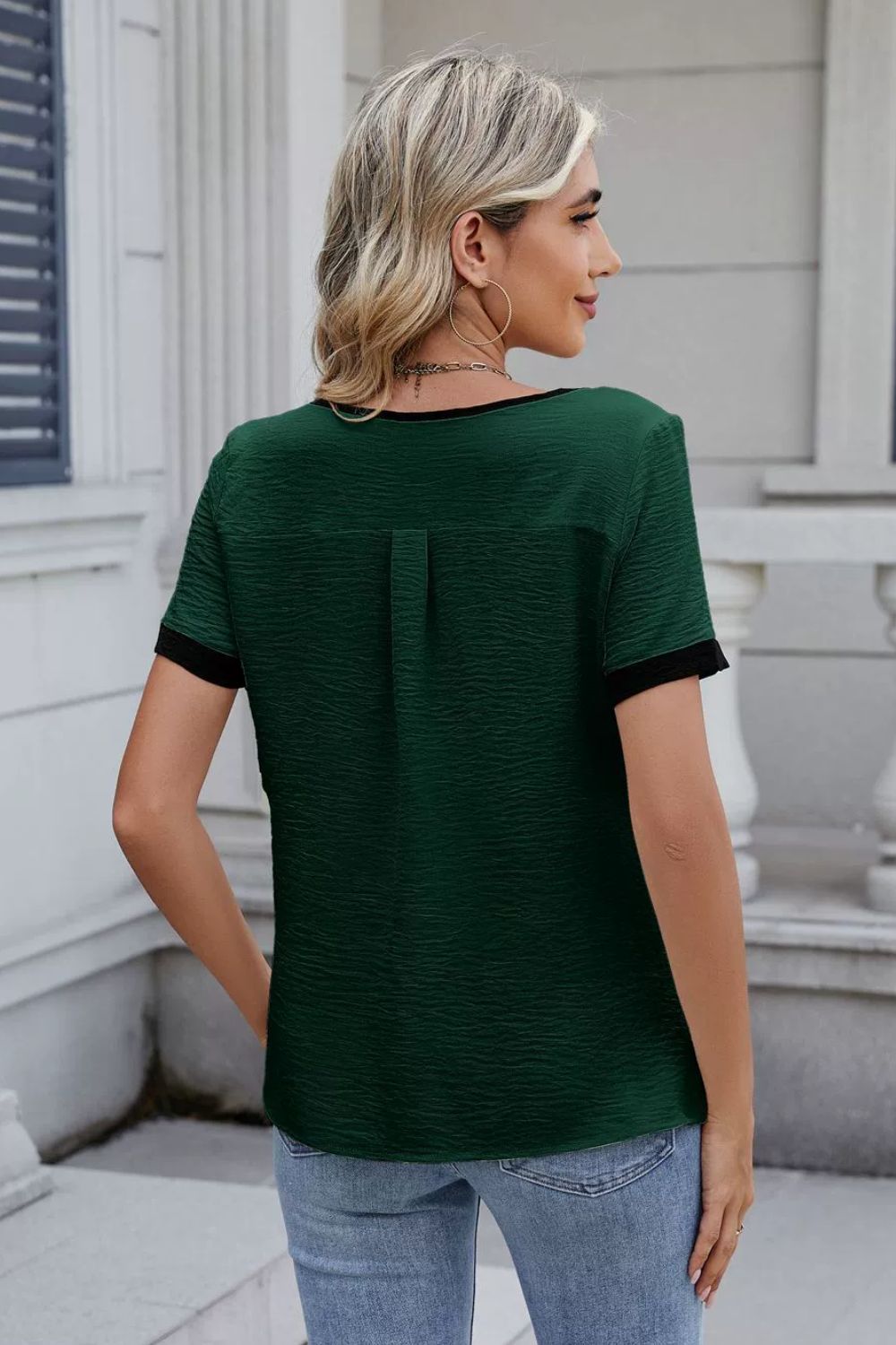 Cutout Round Neck Short Sleeve Blouse - felvior