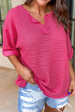 Textured Cuffed Short Sleeve Top - felvior