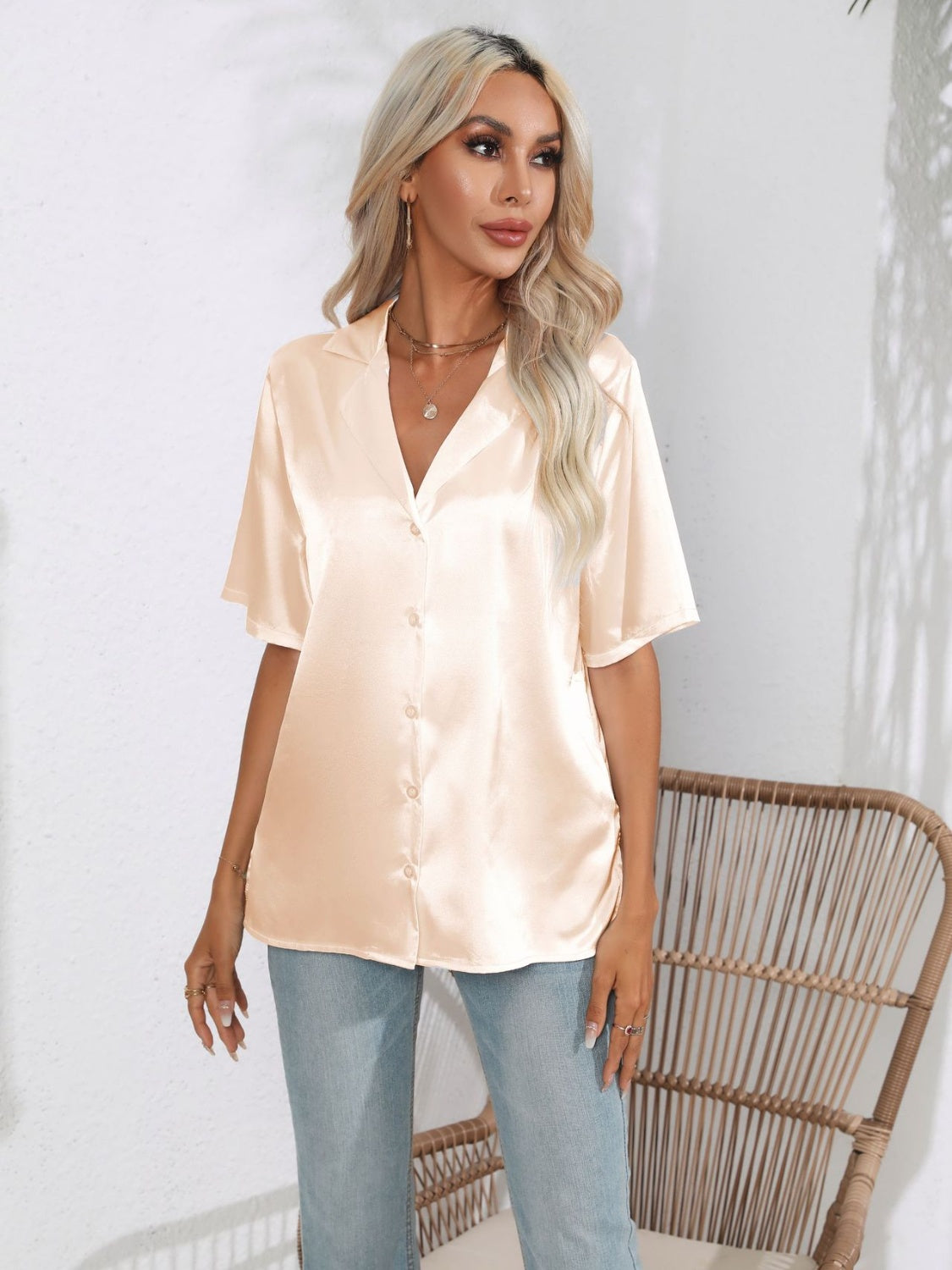 Button Down Short Sleeve Shirt - felvior