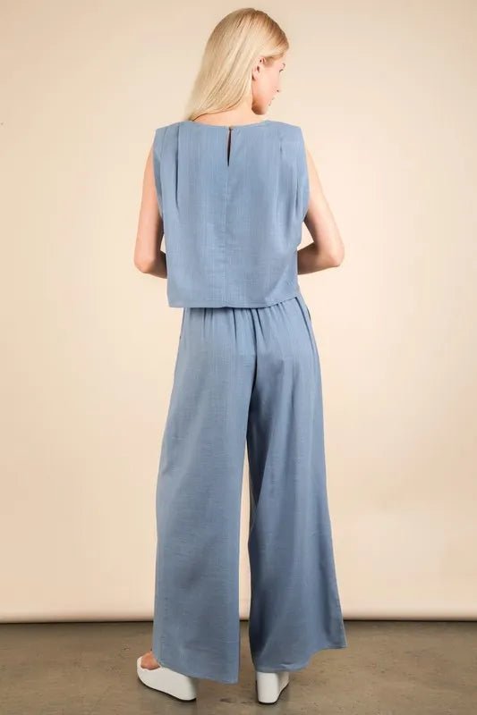 VERY J Solid Woven Top & Pants Set