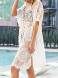 Lace V-Neck Half Sleeve Cover-Up - felvior