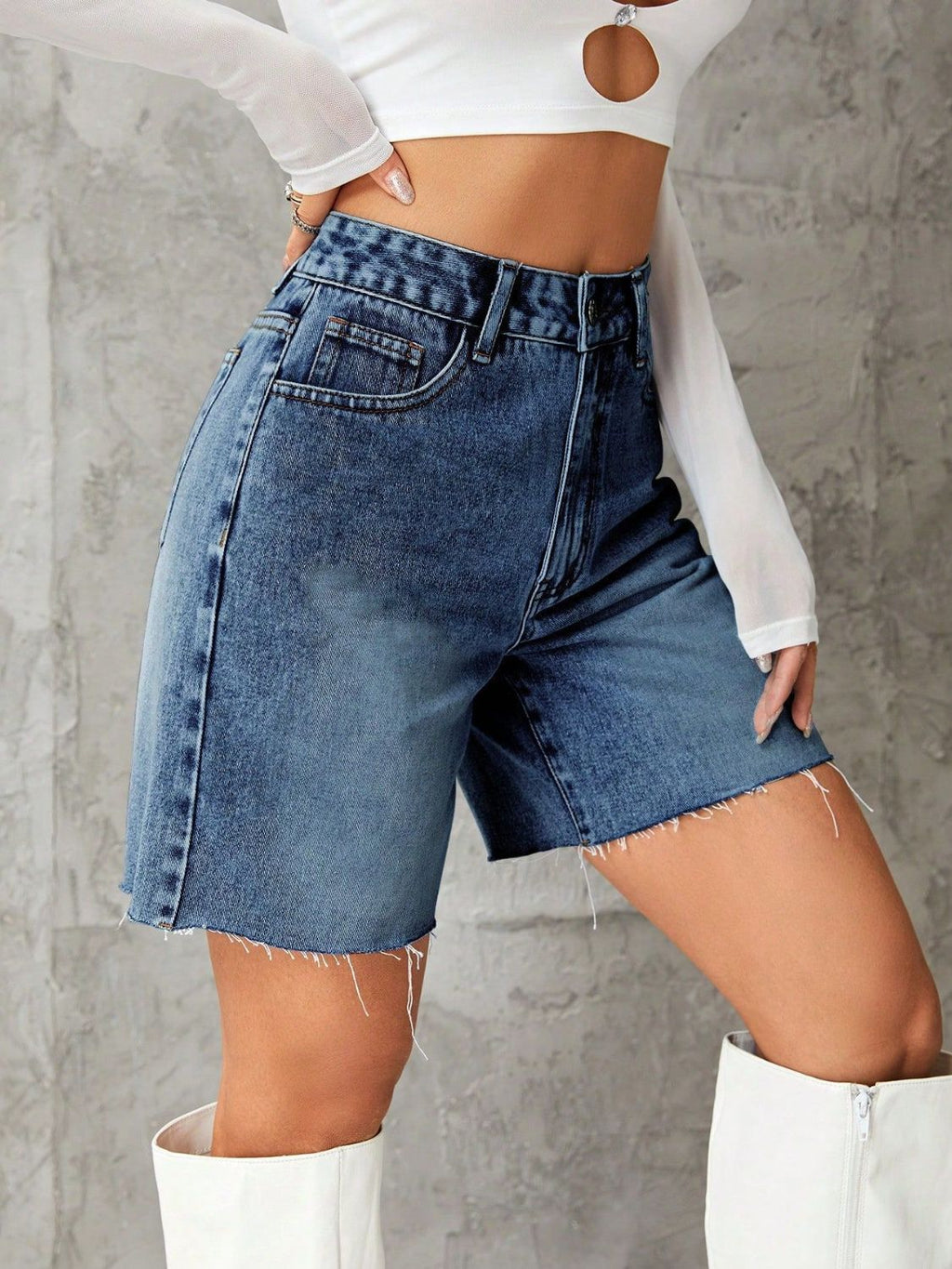 Frayed Hem Denim Shorts