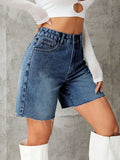 Frayed Hem Denim Shorts - felvior