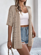 Openwork Open Front Half Sleeve Cardigan