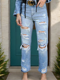 Distressed Straight Jeans with Pockets - felvior