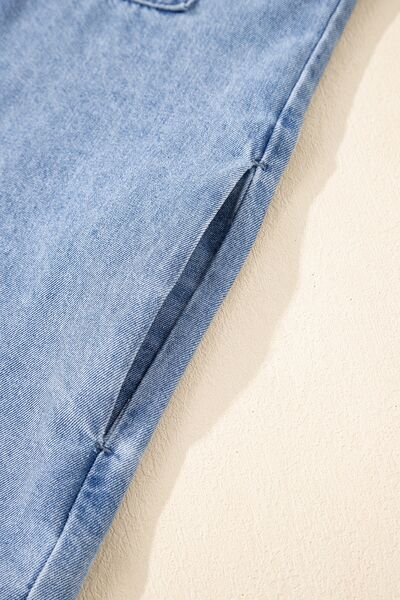 Button Down Short Sleeve Denim Dress - felvior