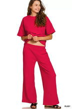Zenana Ribbed Round Neck Tee & Pants Set