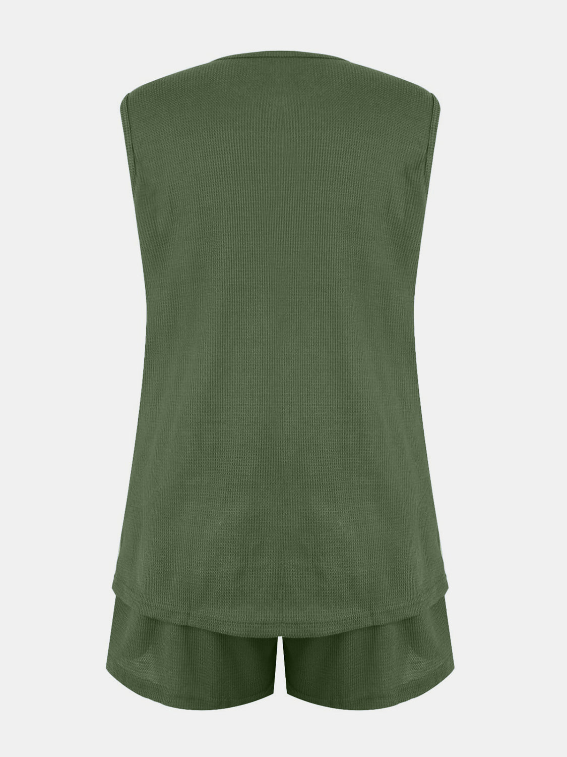 Full Size Waffle-Knit Notched Top and Shorts Set - felvior
