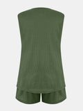Full Size Waffle-Knit Notched Top and Shorts Set - felvior